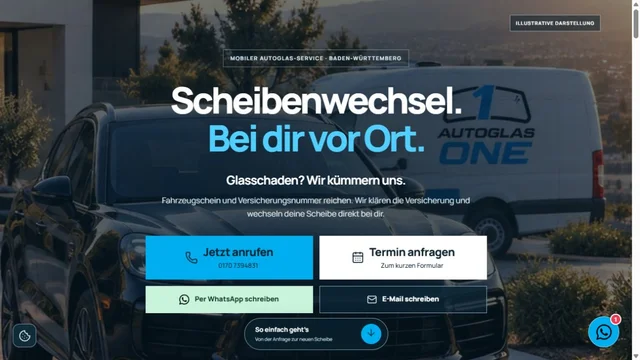 Desktopansicht der Website von Autoglas One