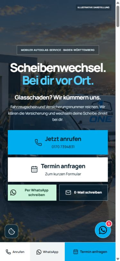 Handyansicht der Website von Autoglas One