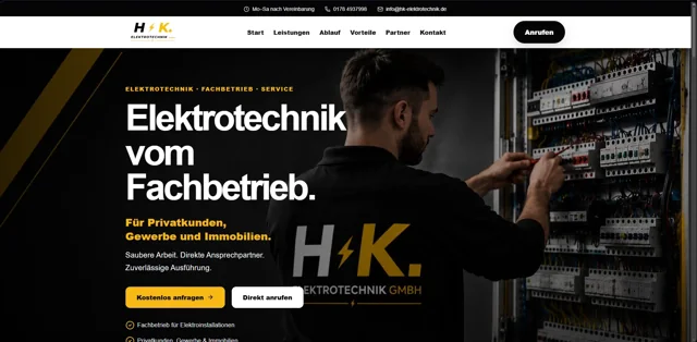 Desktopansicht der Website von H.K. Elektrotechnik