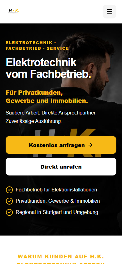 Handyansicht der Website von H.K. Elektrotechnik