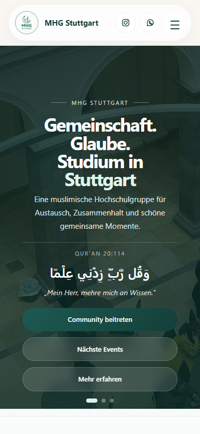 Handyansicht der Website von MHG Stuttgart
