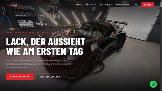 Desktopansicht der Website von RS Car Detailing